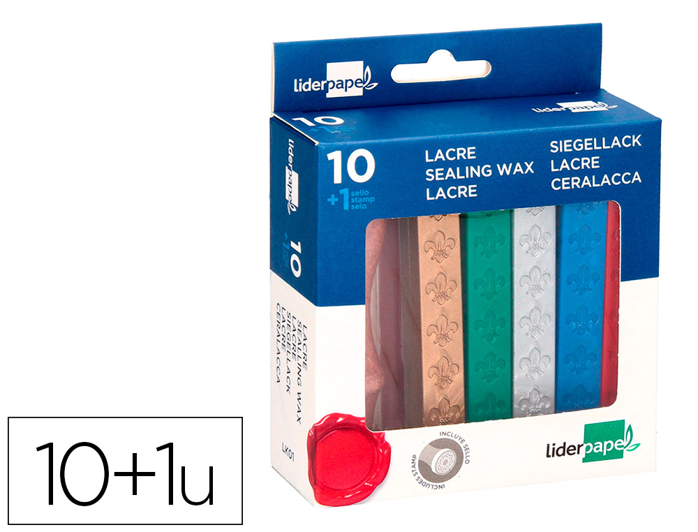 LIDERPAPEL - Lacre con sello de carta juego de 10 barras colores surtidos (Ref. LK01)