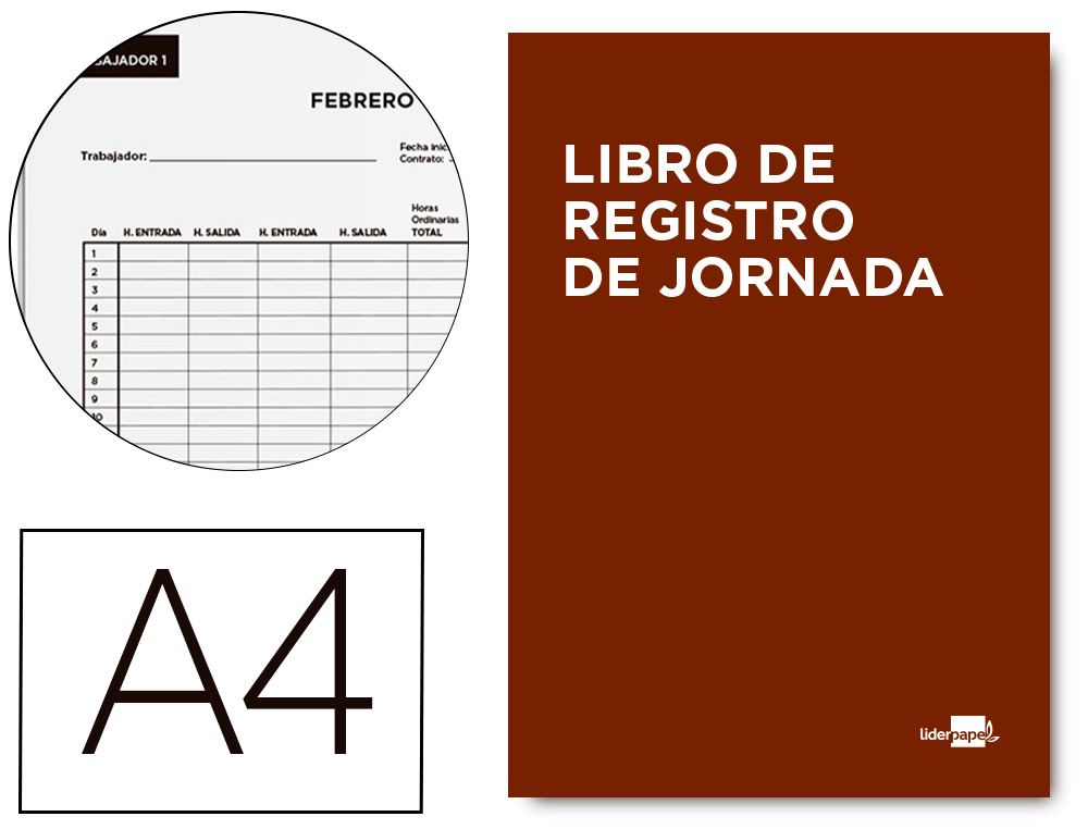 LIDERPAPEL - Libro registro de jornada empleados 2021 din A4 10 empleados mes pagina papel blanco 90 gr (Ref. LV05)