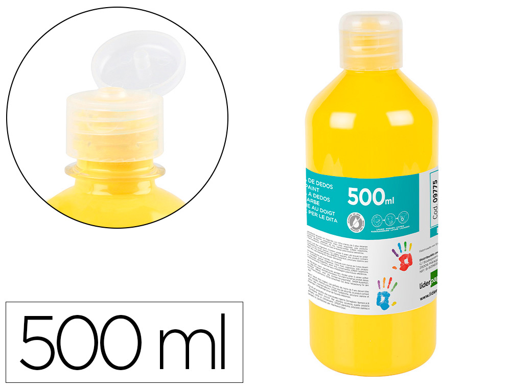 LIDERPAPEL - Pintura dedos botella de 500 ml amarillo (Ref. DD01)
