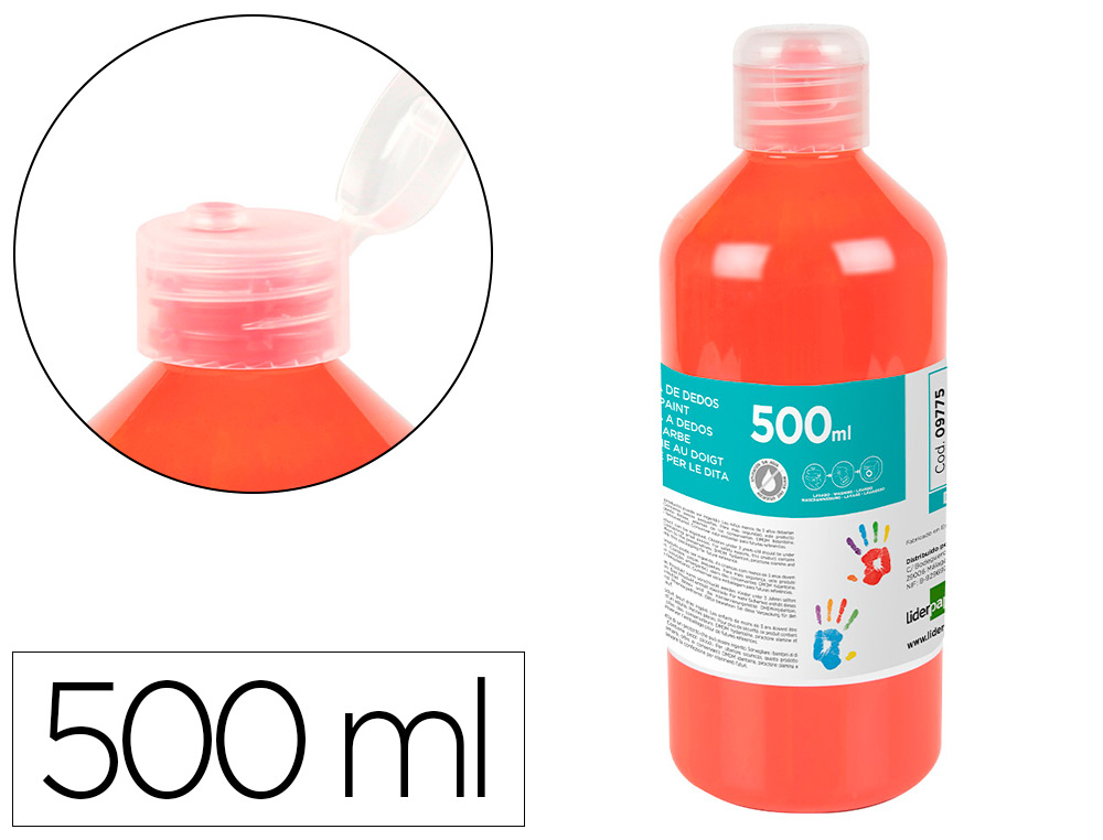 LIDERPAPEL - Pintura dedos botella de 500 ml rojo (Ref. DD04)