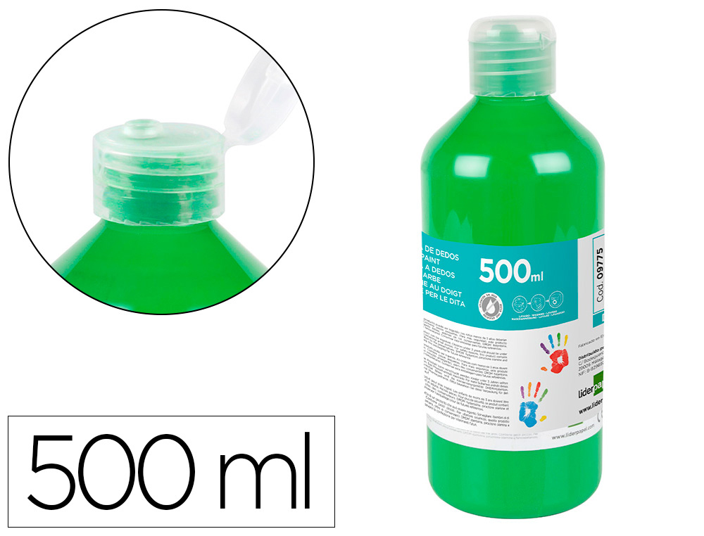 LIDERPAPEL - Pintura dedos botella de 500 ml verde (Ref. DD05)