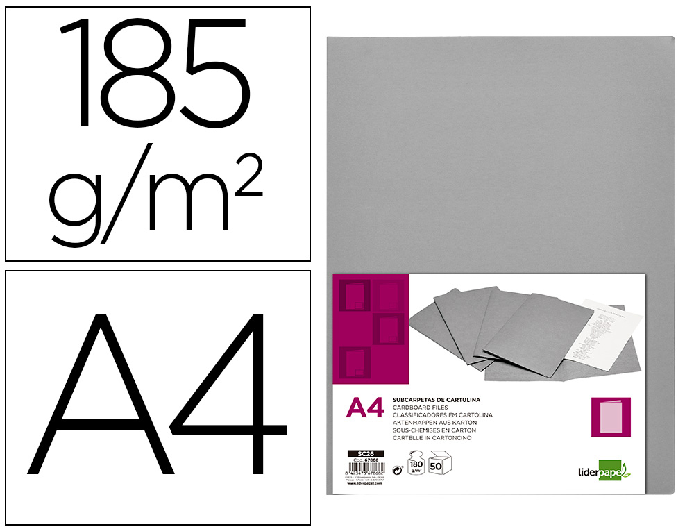 LIDERPAPEL - SUBCARPETA A4 GRIS INTENSO 180G/M2 (Ref.SC26)
