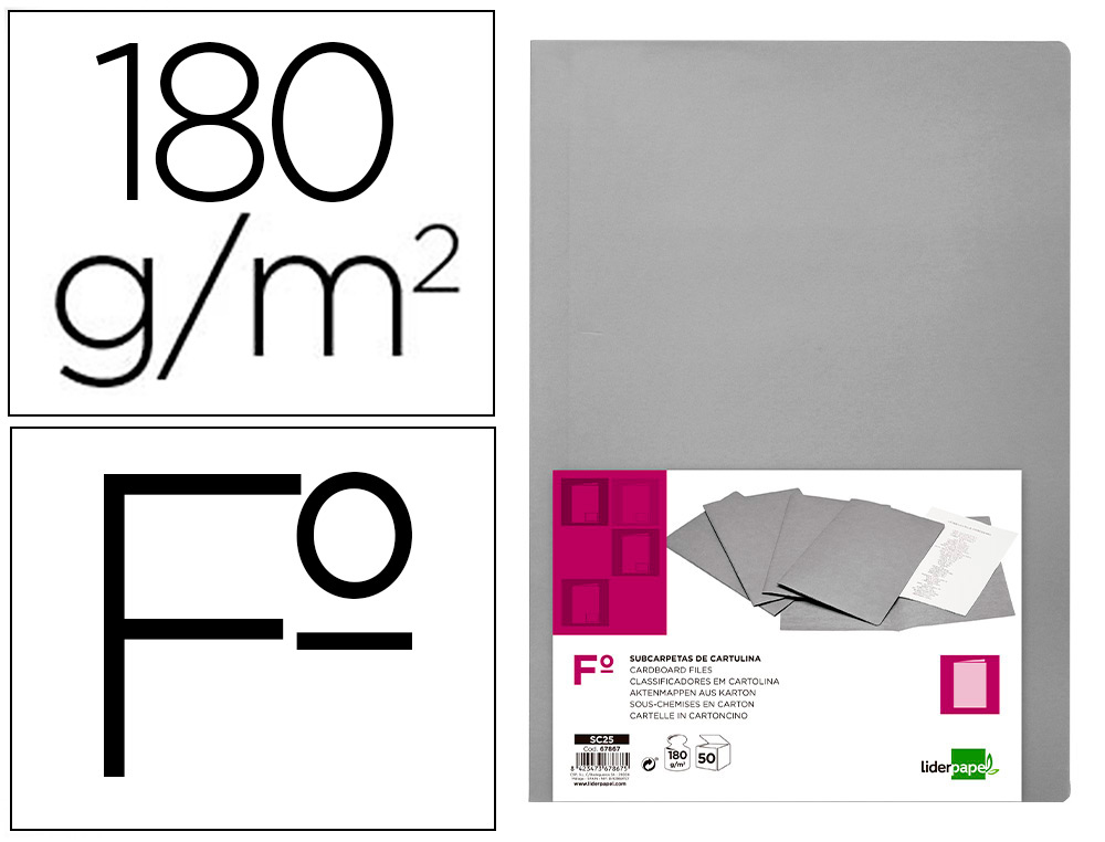 LIDERPAPEL - SUBCARPETA FOLIO GRIS INTENSO 180G/M2 (Ref.SC25)