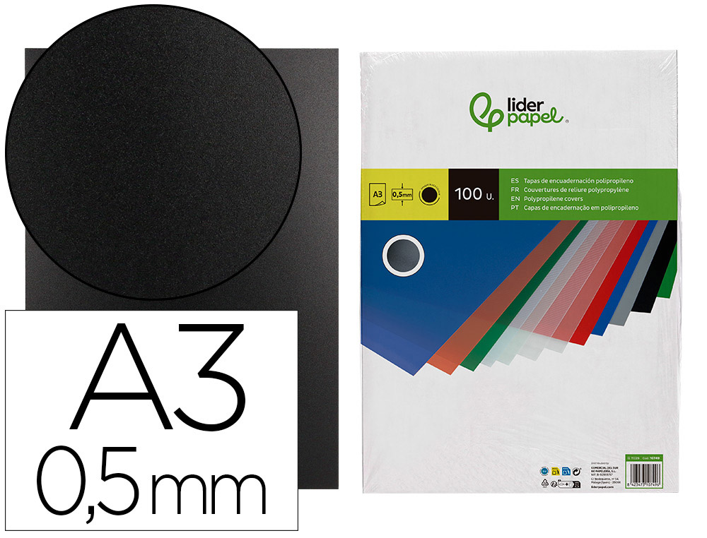 LIDERPAPEL - Tapa encuadernacion polipropileno a3 0.5 mm negro opaco paquete de 100 unidades (Ref. TE29)