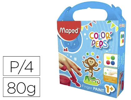 MAPED - Pintura a dedos color peps caja de 4 botes colores surtidos 80 gr (Ref. 812510)