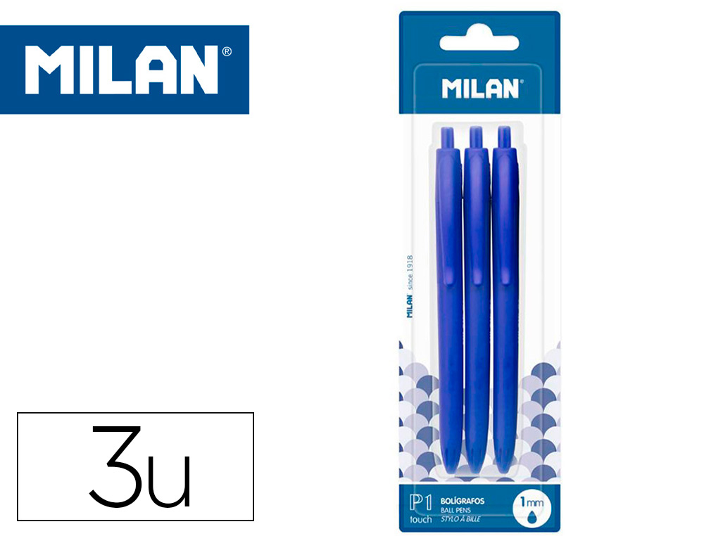MILAN - Boligrafo p1 retractil 1 mm touch azul blister de 3 unidades (Ref. BWM10253)