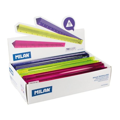 MILAN - REGLA TRIANGULAR 15 CMS SURTIDO EXPOSITOR de 60
(Amarillo, azul y rosa translucido) (Ref.351260C)