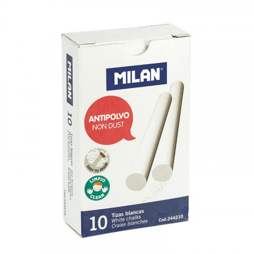 MILAN - TIZAS BLANCAS ANTIPOLVO CARBONATO CÁLCICO CAJA DE 10 (Ref.244210)