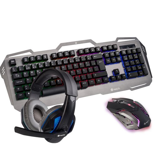 NGS - Set teclado y raton pack gaming gbx-1500 con auricular estereo y microfono iluminacion led usb (Ref. GBX-1500)