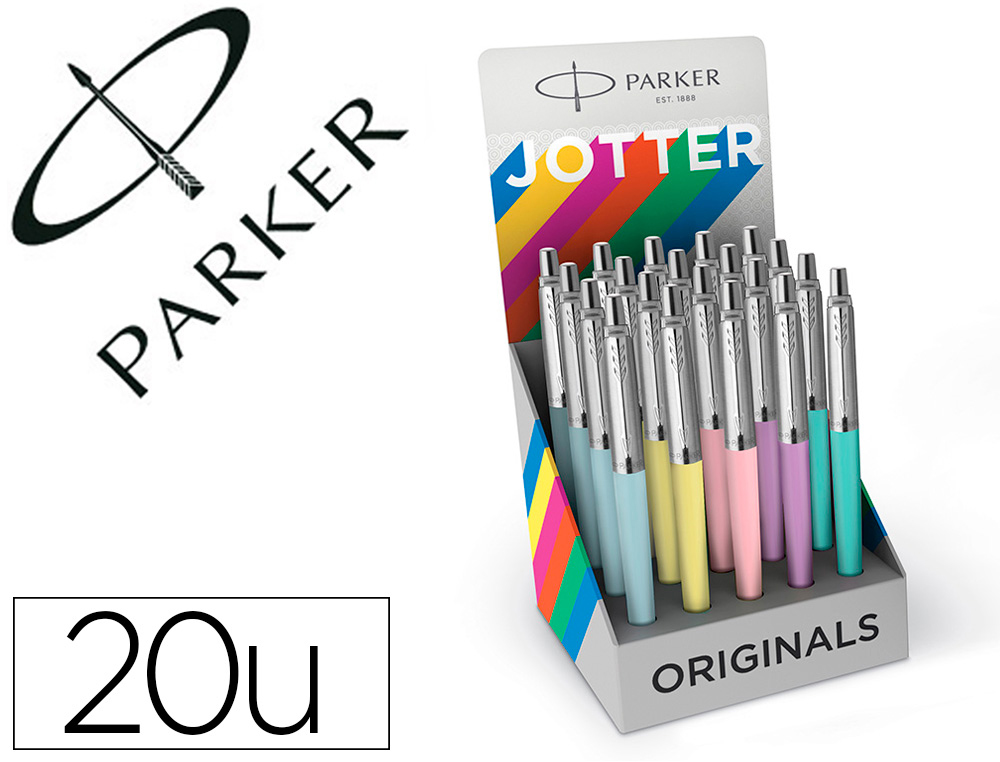 PARKER - BOLÍGRAFO JOTTER ORIGINALS TINTA AZUL ACERO DISPLAY SURTIDO PASTEL -20U- (Ref.2124155)