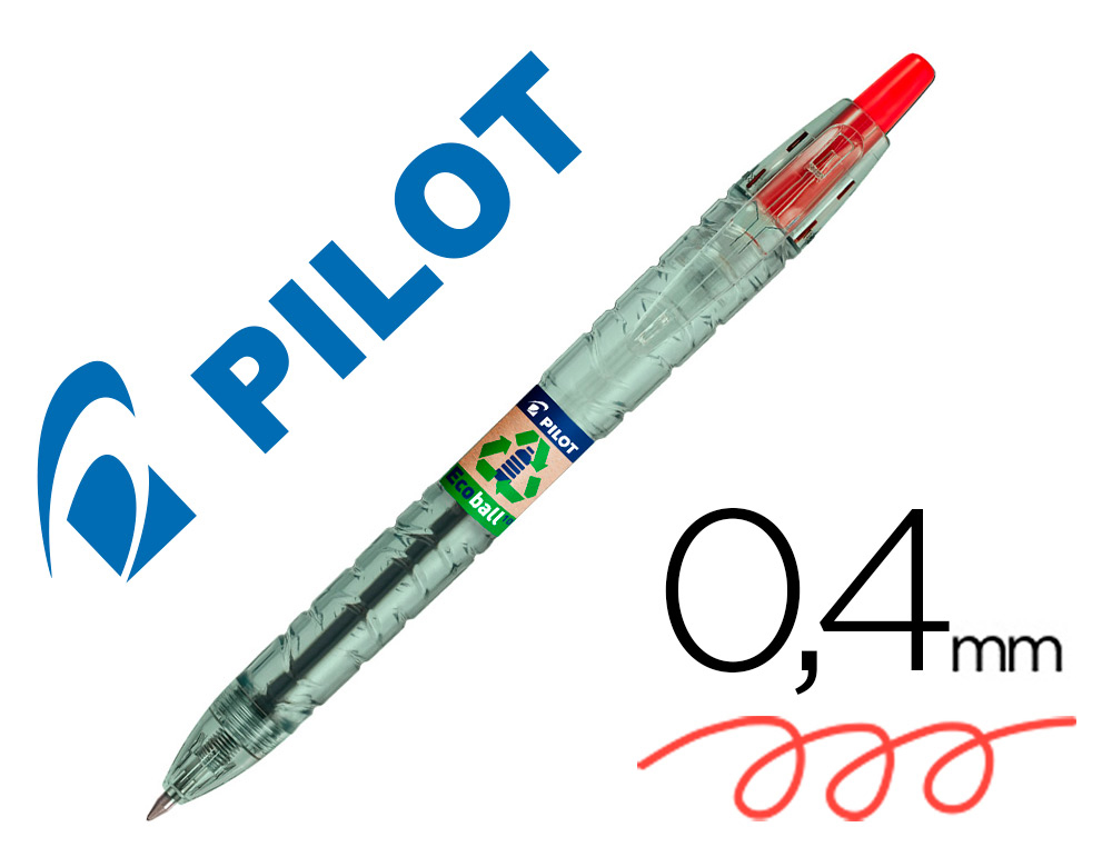 PILOT - Boligrafo ecoball plastico reciclado tinta aceite punta de bola 1 mm color rojo (Ref.BP-B2PEB-M-R-BG / NEBR)