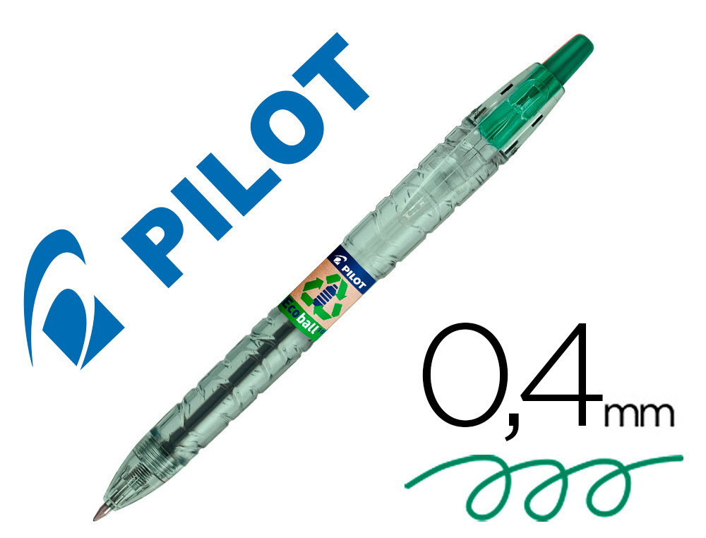 PILOT - Boligrafo ecoball plastico reciclado tinta aceite punta de bola 1 mm color verde (Ref.BP-B2PEB-M-G-BG / NEBV)