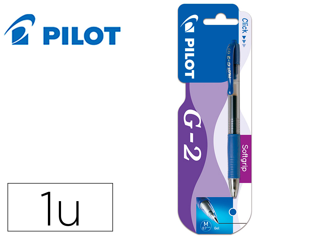 PILOT - Boligrafo g-2 azul tinta gel retractil sujecion de caucho en blister (Ref.BG2A)