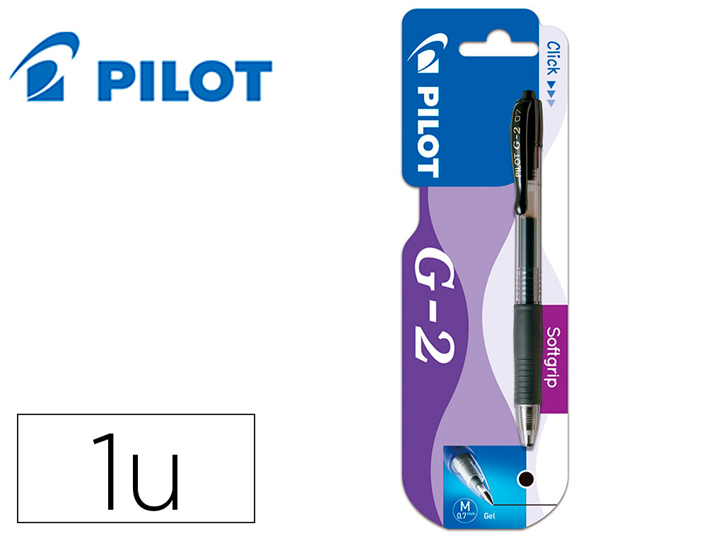 PILOT - Boligrafo g-2 negro tinta gel retractil sujecion de caucho en blister (Ref.BG2N)
