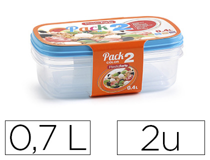 PLASTICFORTE - Fiambrera transparente tapa color 0,7 litros pack 2 unidades (Ref. 11945)
