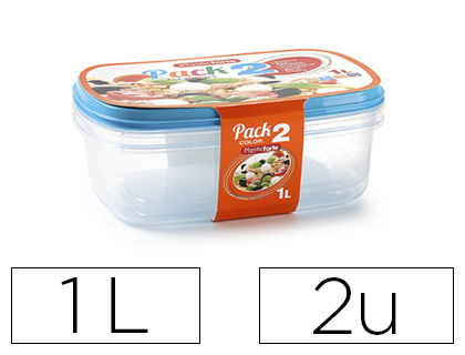 PLASTICFORTE - Fiambrera transparente tapa color 1 litros pack 2 unidades (Ref. 11874)