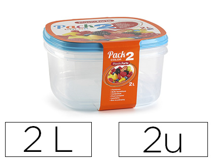 PLASTICFORTE - Fiambrera transparente tapa color 2 litros pack 2 unidades (Ref. 11961)