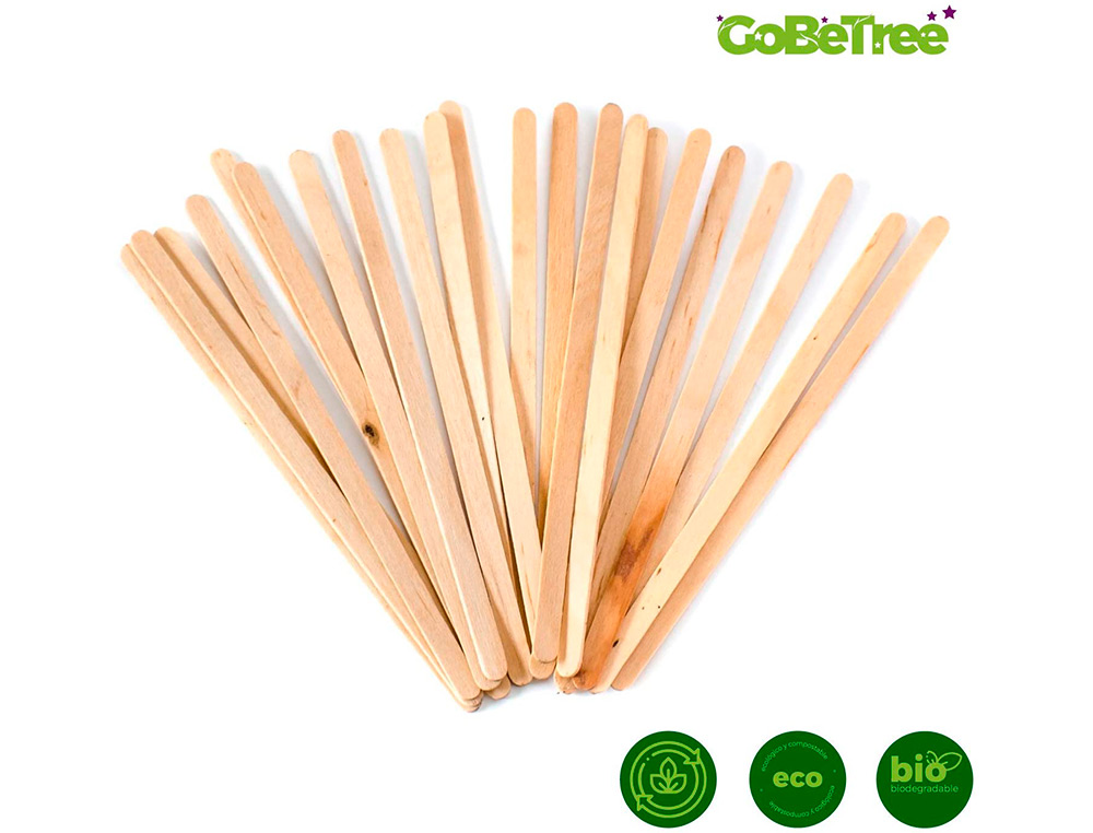 Paletina agitadora de madera 14 cm para el cafe con funda individual bolsa de 1000 unidades (Ref. 160286)