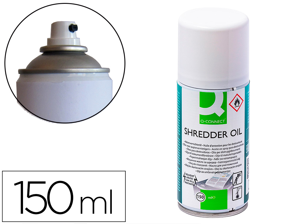 Q-CONNECT - Aceite lubricante en spray para destructora de documentos 150 ml (Ref. KF14455)