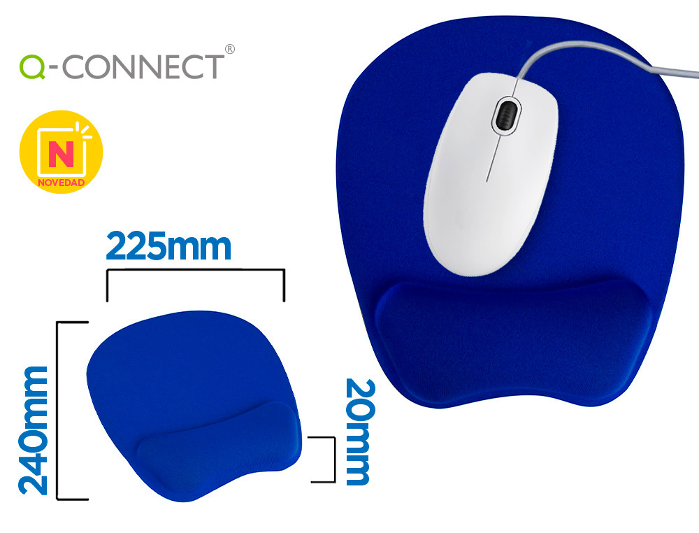 Q-CONNECT - Alfombrilla para raton con reposamuñecas ergonomica de gel color azul 225x240x20 mm (Ref. KF17231)