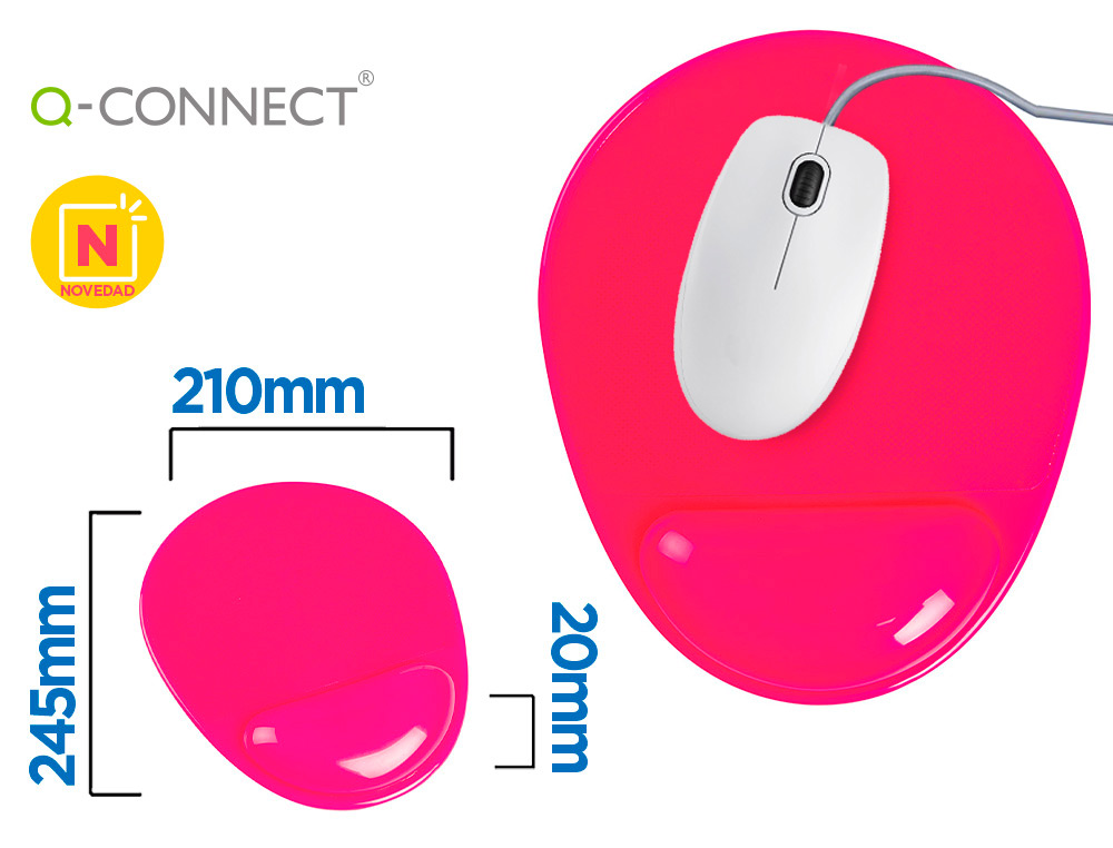Q-CONNECT - Alfombrilla para raton reposamuñecas de gel pvc color rosa 210x245x20 mm (Ref. KF17229)