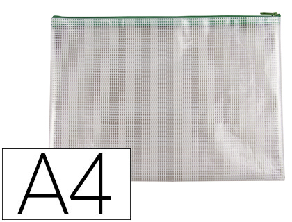 Q-CONNECT - BOLSA MULTIUSOS PVC DIN A4 APERTURA SUPERIOR CON CREMALLERA VERDE (Ref.KF18665)