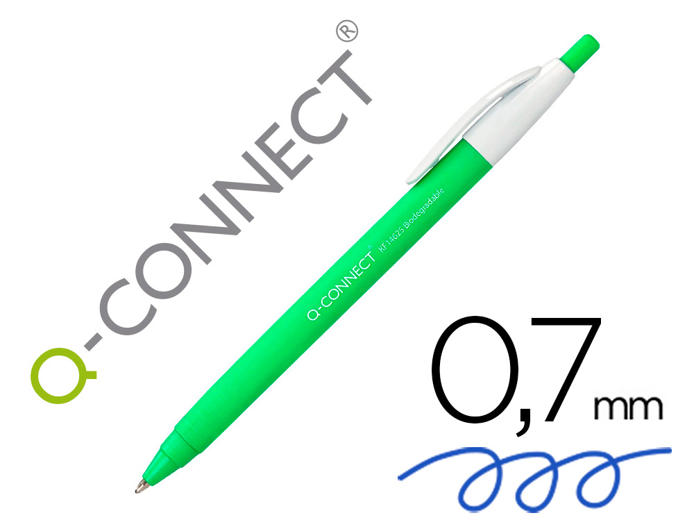 Q-CONNECT - Boligrafo retractil kf14625 biodegradable verde tinta azul (Ref. KF14625)
