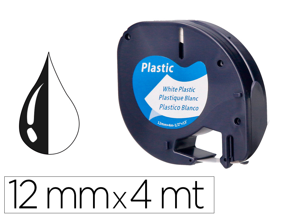 Q-CONNECT - Cinta 12mm x 4mt negro-blanco perla para maquina letratag (Ref. KF18835)