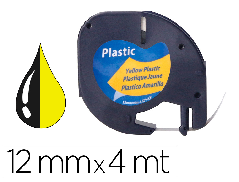 Q-CONNECT - Cinta 12mm x 4mt negro-hiperamarillo para maquina letratag (Ref. KF18838)