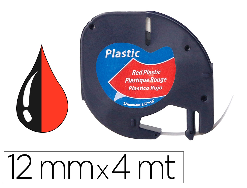 Q-CONNECT - Cinta 12mm x 4mt negro-rojo cosmico para maquina letratag (Ref. KF18843)