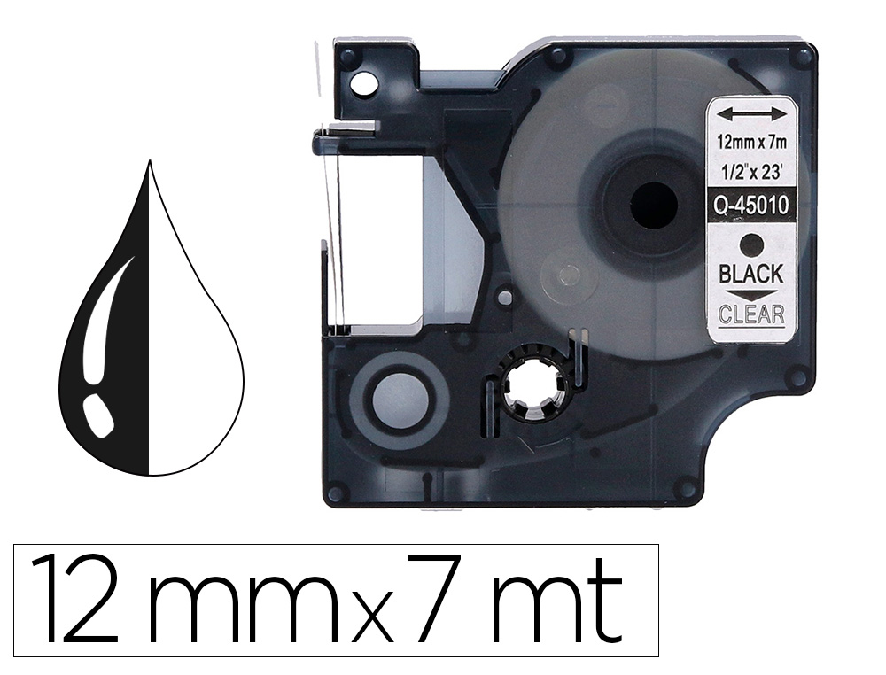 Q-CONNECT - Cinta negro-transparente 12mm x 7mt dymo (Ref. KF18839)