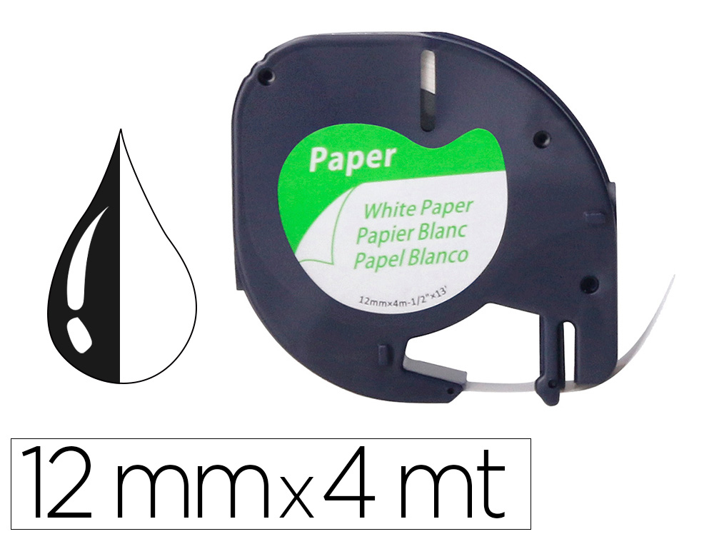 Q-CONNECT - Cinta papel 12mm x 4mt negro-blanco para letratag (Ref. KF18836)