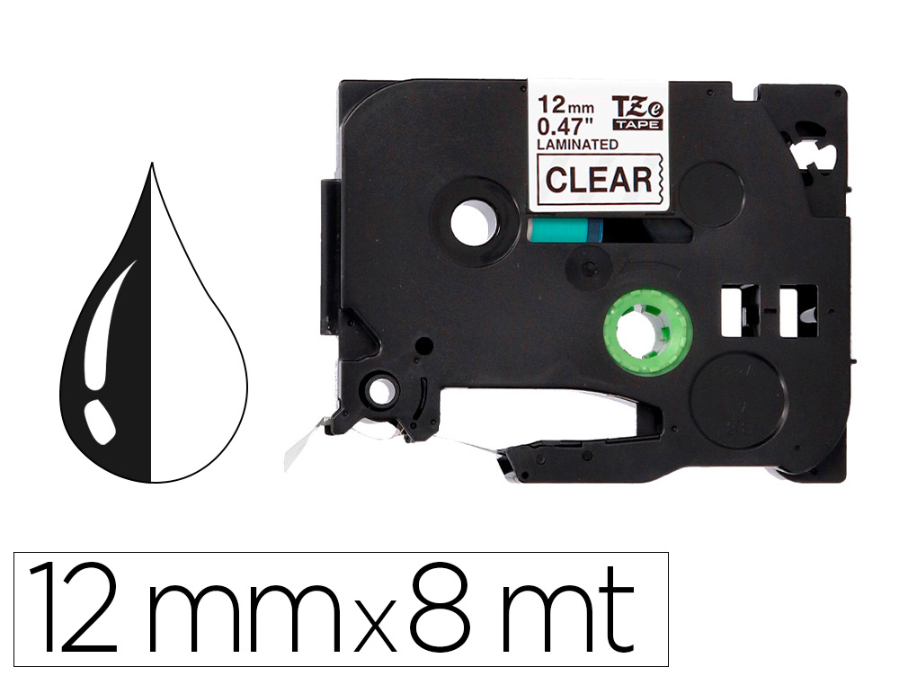 Q-CONNECT - Cinta tze-131 transparente-negro 12mm longitud 8 mt (Ref. KF18864)