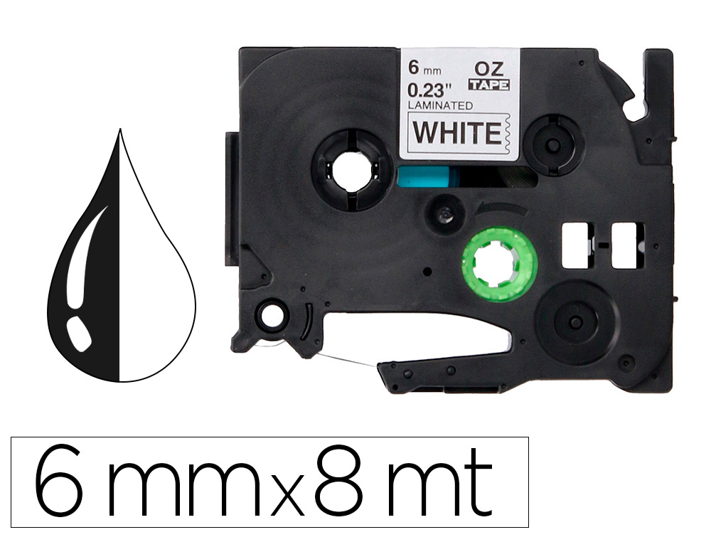 Q-CONNECT - Cinta tze-211 blanco-negro 6mm longitud 8 mt (Ref. KF18795)