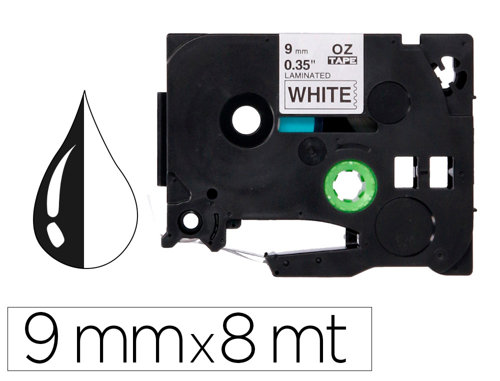 Q-CONNECT - Cinta tze-221 blanco-negro 9mm longitud 8 mt (Ref. KF18796)