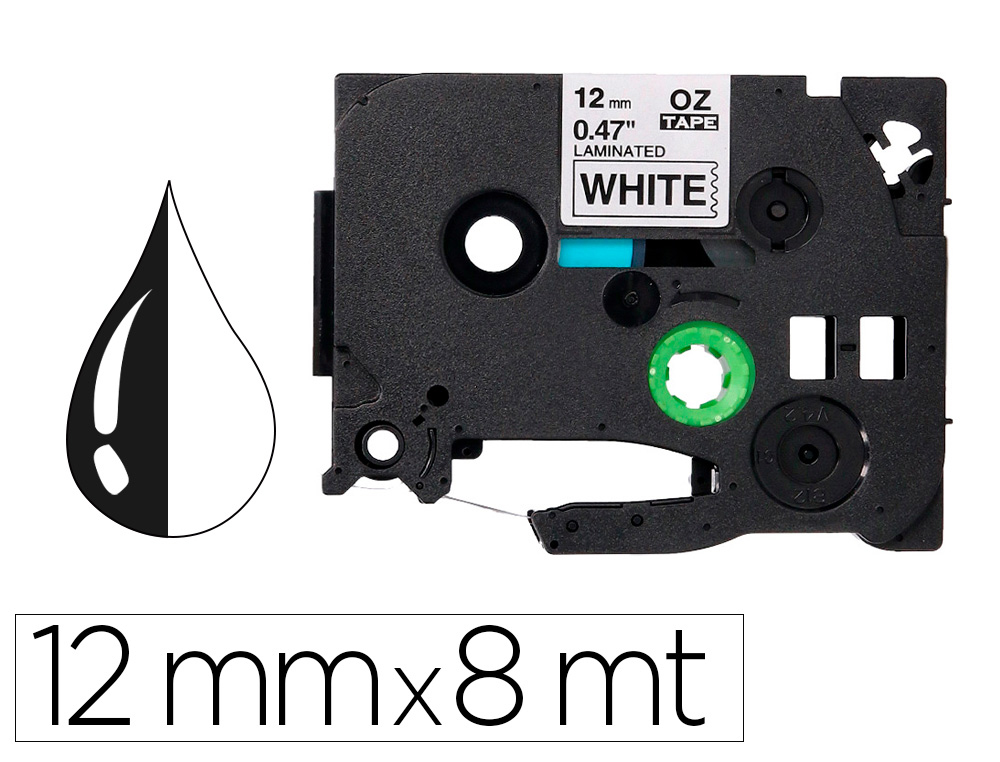 Q-CONNECT - Cinta tze-231 blanco-negro 12mm longitud 8 mt (Ref. KF18797)