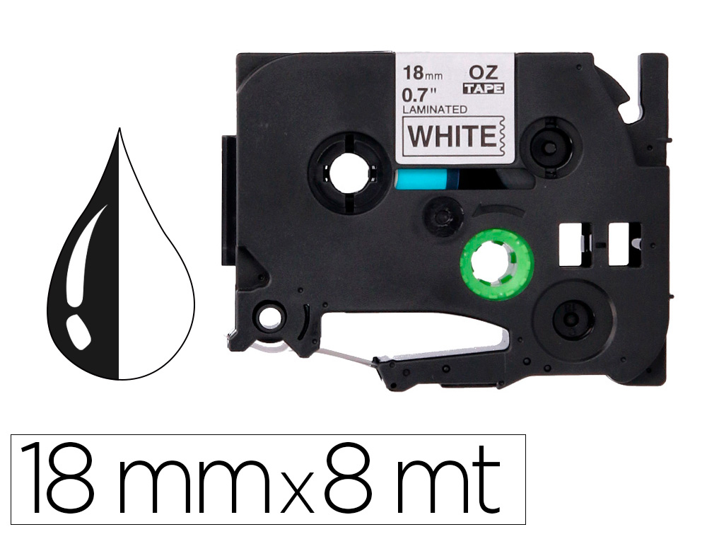 Q-CONNECT - Cinta tze-241 blanco-negro 18mm longitud 8 mt (Ref. KF18798)