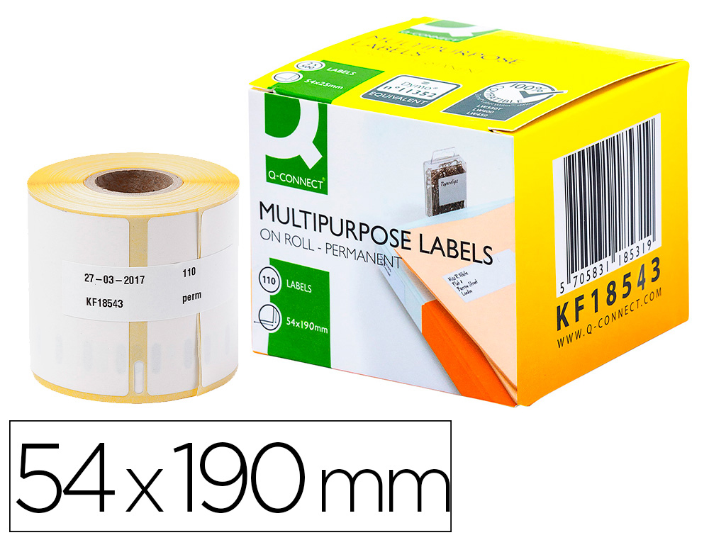Q-CONNECT - Etiqueta adhesiva kf18543 compatible dymo 99019 tamaño 54x190 mm caja con 110 etiquetas (Ref. KF18543)