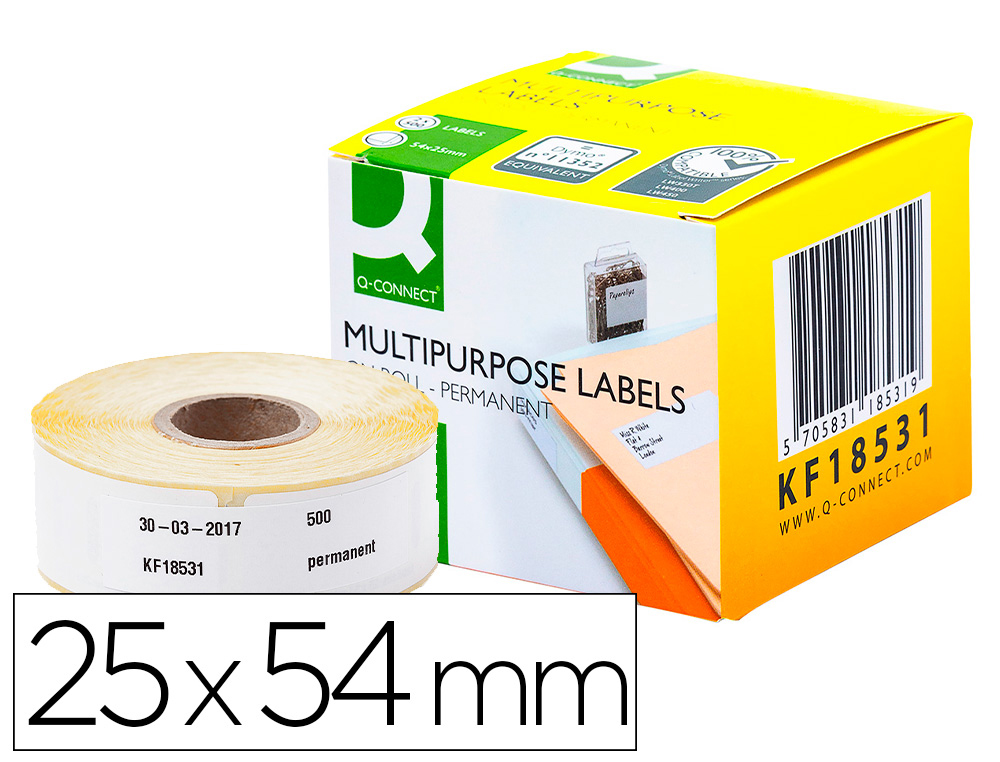 Q-CONNECT - Etiqueta adhesiva permanente kf18531 compatible dymo 11352 tamaño 54x25 mm caja con 500 etiquetas (Ref. KF18531)
