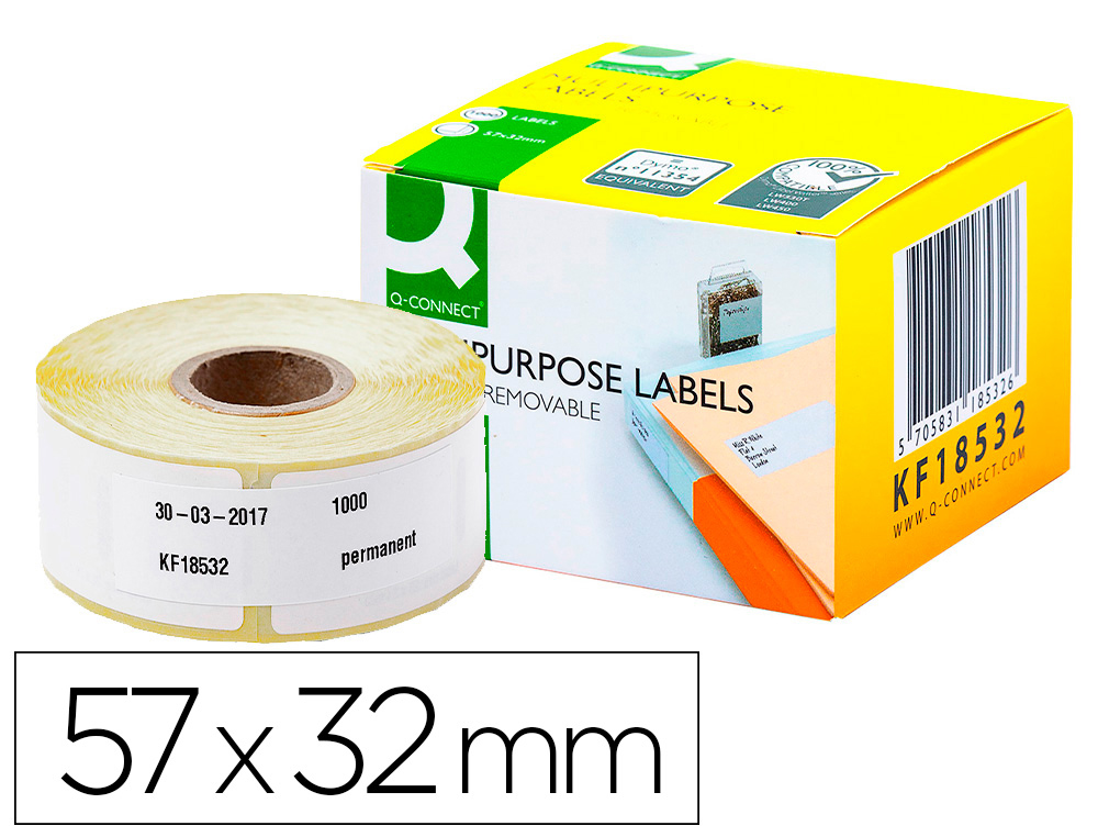 Q-CONNECT - Etiqueta adhesiva removible kf18532 compatible dymo 11354 tamaño 57x32 mm caja con 1000 etiquetas (Ref. KF18532)