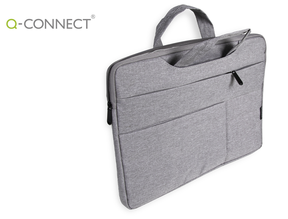 Q-CONNECT - Maletin para portatil 15,6\" con asas retractiles cremallera 3 bolsillos exteriores gris (Ref. KF17242)