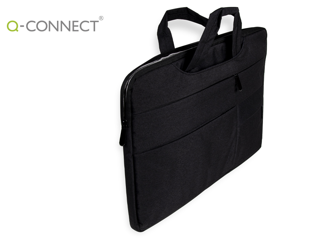 Q-CONNECT - Maletin para portatil 15,6\" con asas retractiles cremallera 3 bolsillos exteriores negro (Ref. KF17241)
