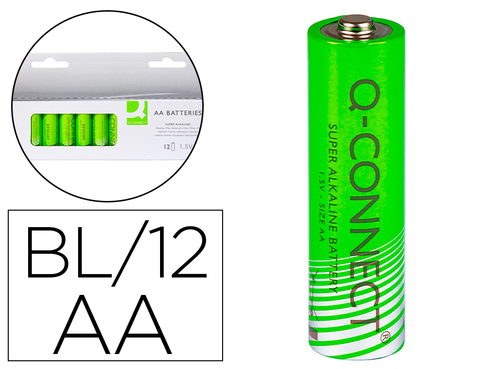 Q-CONNECT - PILA ALCALINA AA -BLISTER CON 12 PILAS (Ref.KF00644)