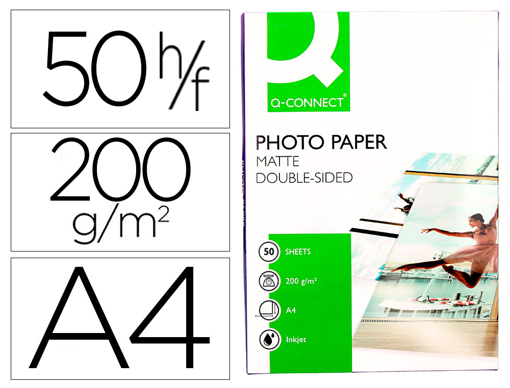 Q-CONNECT - Papel foto mate doble cara din A4 para fotocopiadoras e impresoras ink jet bolsa de 50 hojas 220 (Ref. KF11225)