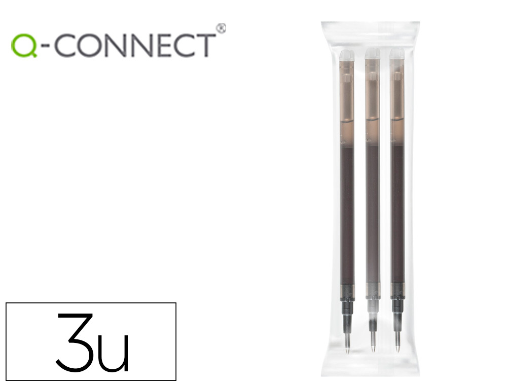Q-CONNECT - Recambio boligrafo retractil kf11057 borrable negro caja de 3 unidades (Ref. KF11057)