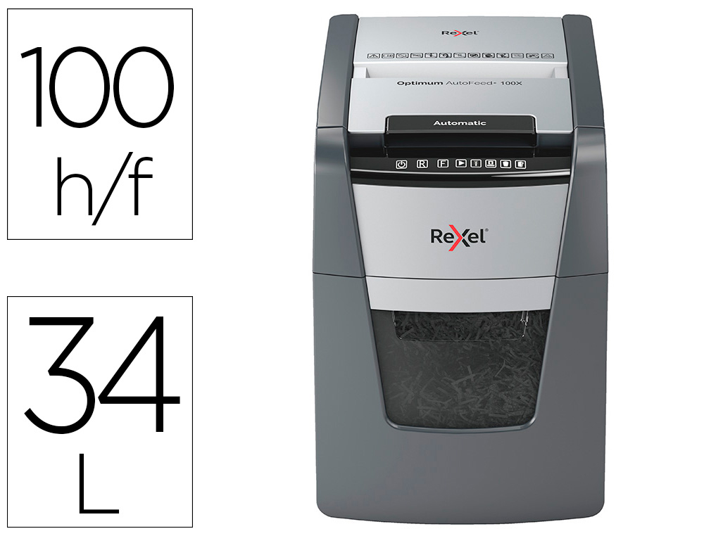 REXEL - Destructora de documentos optimum auto+ 100x eu capacidad 100 hojas particulas destruye grapas (Ref. 2020100XEU)