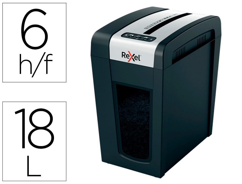 REXEL - Destructora de documentos secure mc6-sl eu capacidad 6 hojas grapas clips tarjetas y cd 18 l (Ref. 2020133EU)