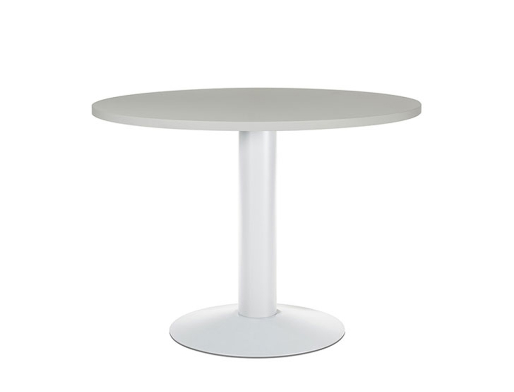 ROCADA - MESA DE REUNION MEETING ESTRUCTURA COLUMNA ACERO BLANCO TABLERO MADERA GRIS 100 CM DIAMETRO (Ref.3005ATW02)