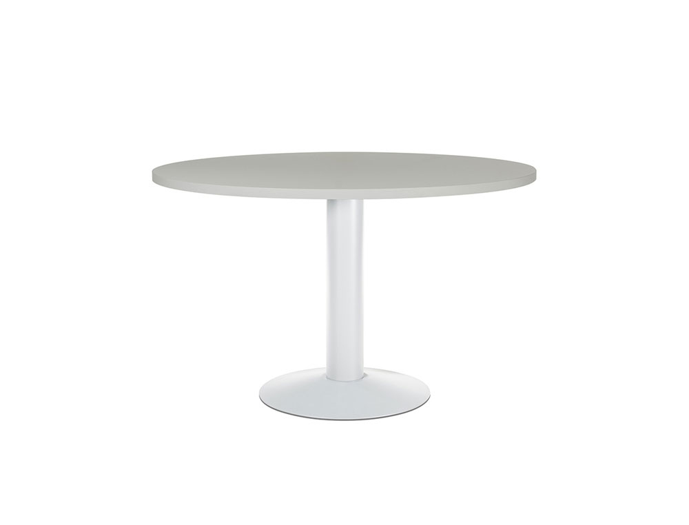 ROCADA - MESA DE REUNION MEETING ESTRUCTURA COLUMNA ACERO BLANCO TABLERO MADERA GRIS 120 CM DIAMETRO (Ref.3006ATW02)