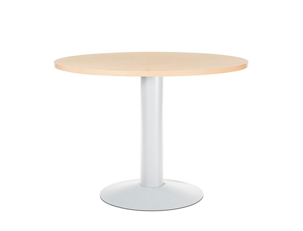 ROCADA - MESA DE REUNION MEETING ESTRUCTURA COLUMNA ACERO BLANCO TABLERO MADERA HAYA 100 CM DIAMETRO (Ref.3005ATW01)